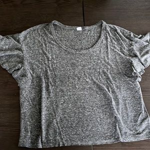Dark heather grey shirt with flounce sleeve in size L